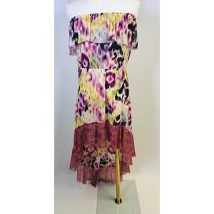 VTG Y2K Floral Strapless Dress Size S Anthropology Romantic Fairy Bohemian